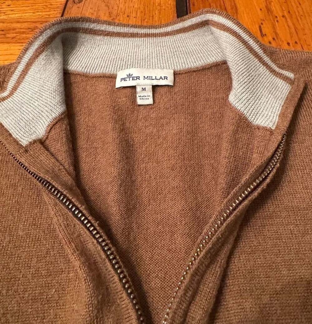 Peter Millar Quarter Zip Sweater Size M Brown Merino Wool Silk Nylon h1515